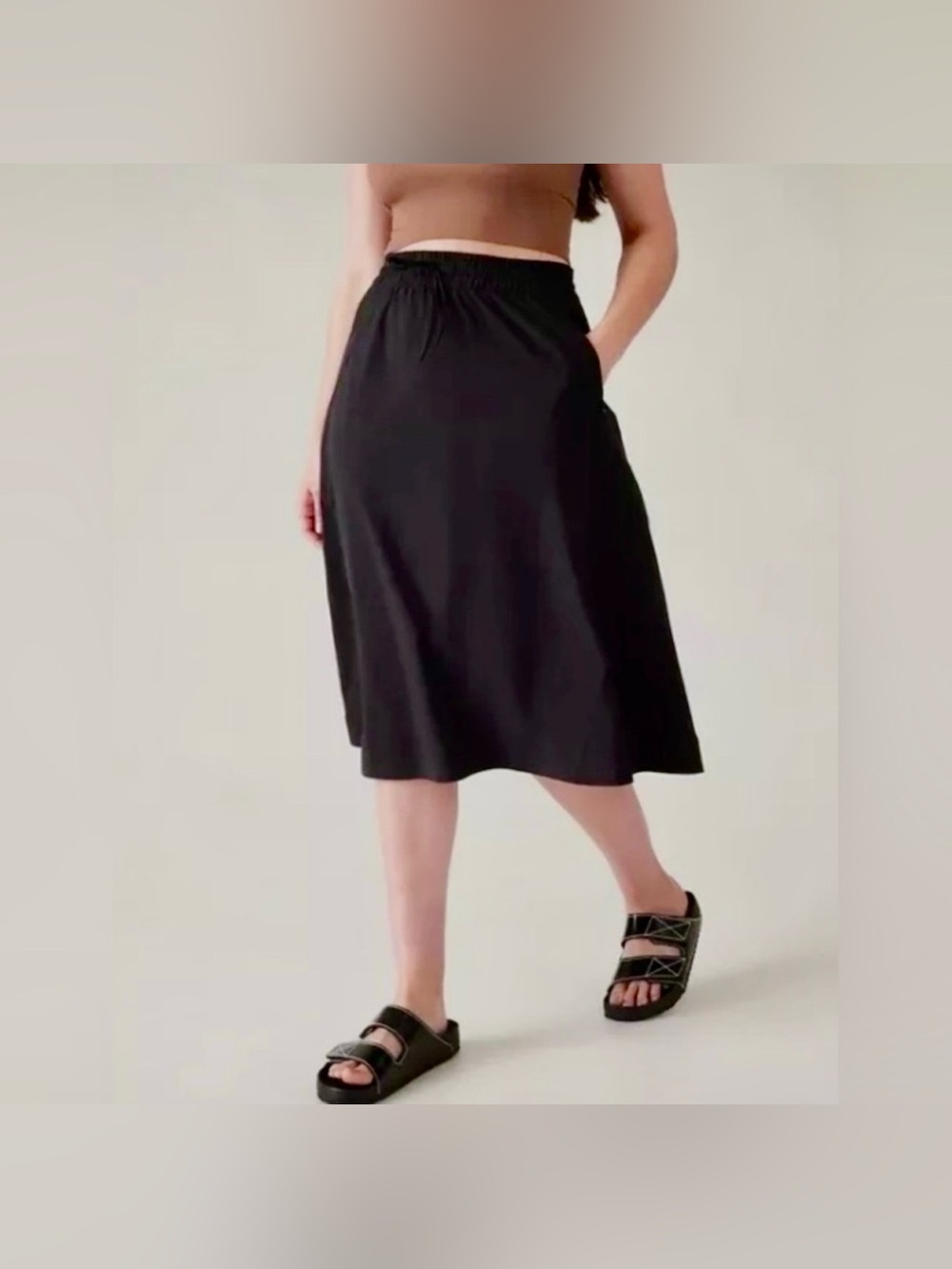 NWT Women’s Athleta Black Elastic Waist A-Line Midi Skirt size 14 - Picture 4 of 12